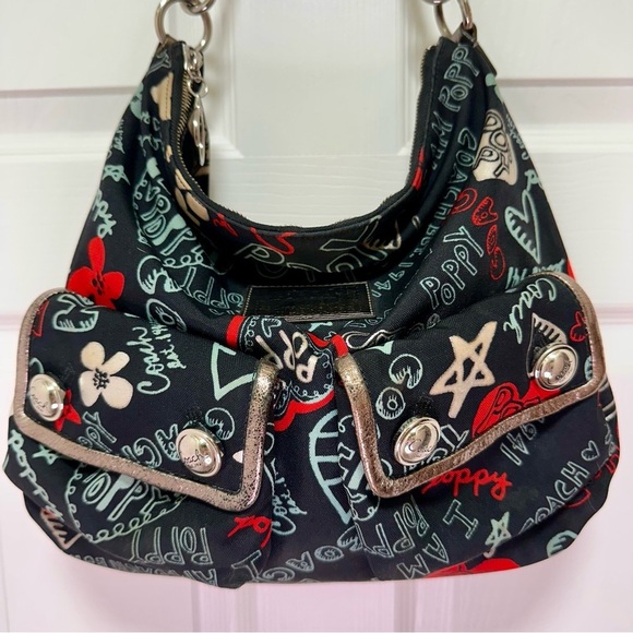 Coach Poppy Graffiti Glam Hobo Black Multicolor - Picture 3 of 15